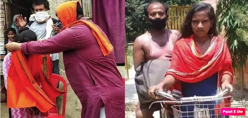 ज्योति पासवान अपने पिता के साथ। और सम्मानित करते बीजेपी नेता।