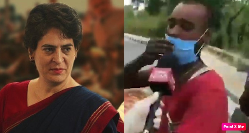 प्रियंका गांधी और मजदूर।