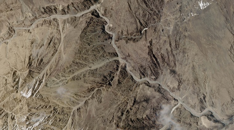 गलवान घाटी इलाका का सैटेलाइट चित्र।