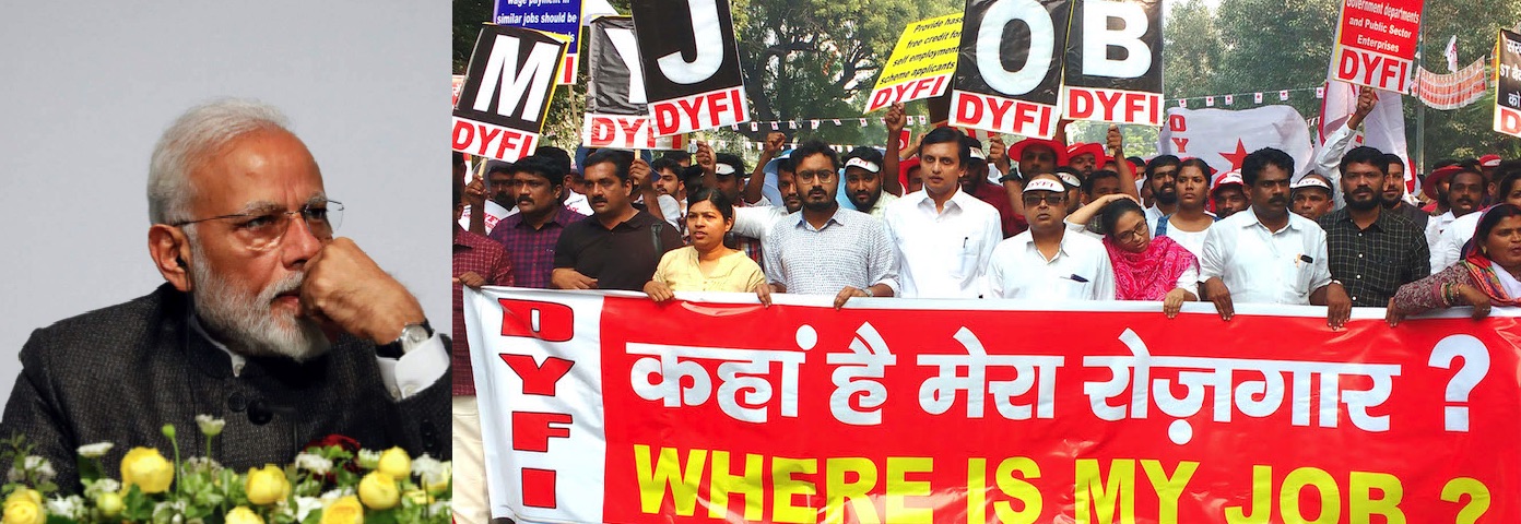 पीएम मोदी और आंदोलन करते छात्र।